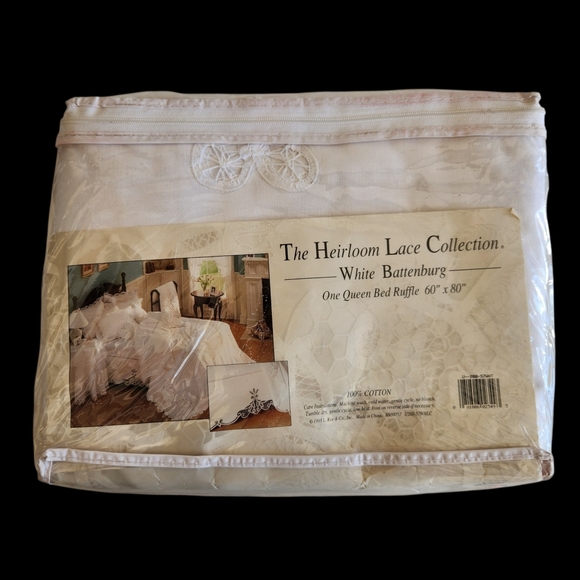 Vintage Heirloom Lace Collection White Battenburg Lace Queen Bed Skirt 60